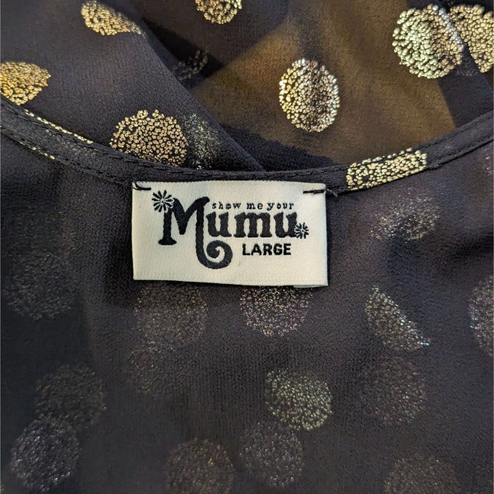 Show Me Your‎ Mumu black with gold polka dots long bell sleeves Flowly Tunic L - Picture 10 of 11
